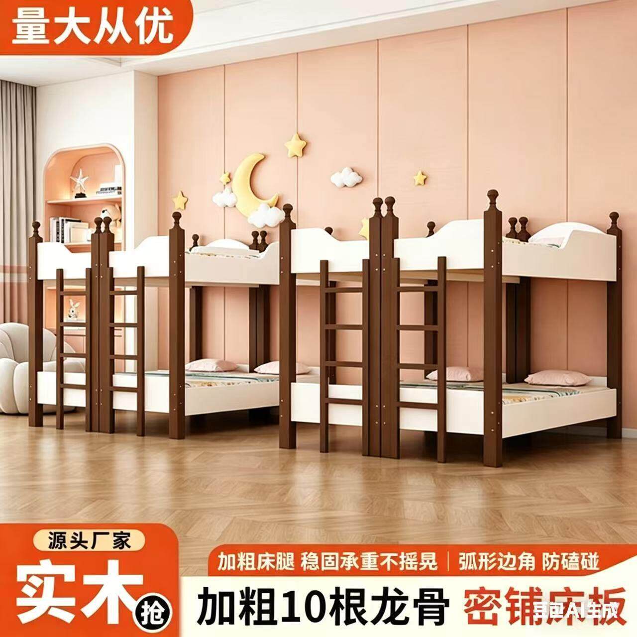托管实木床上下床双层床校外小学生托管班上下床午托床儿童上下床