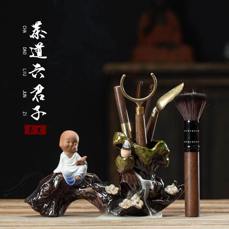 墨荷配件茶道六君子套装黑檀木实木功夫茶具茶艺组合茶盘摆件包邮