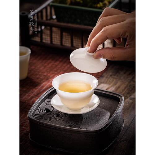 宝白色迷你盖碗60ml德化白瓷潮汕功夫茶一人茶具陶瓷三彩茶