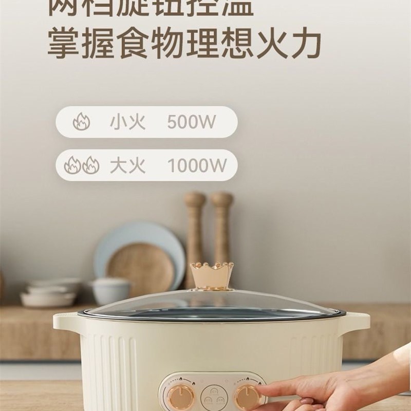 国美鸳鸯电火锅家用涮煮一体电炒锅5L大容量多功能宿舍电煮锅厨房