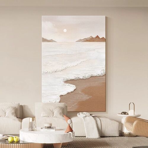 奶油风客厅装饰画海浪肌理沙发背景墙挂画侘寂抽象落地画玄关壁画