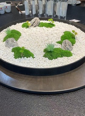 酒店会所圆桌转盘中间摆件圆桌中心摆台餐桌花摆花圆形装饰微景观