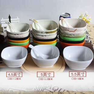 十个装四方碗火锅店调料碗密胺仿瓷餐具快餐汤碗粥饭碗塑料碗商用
