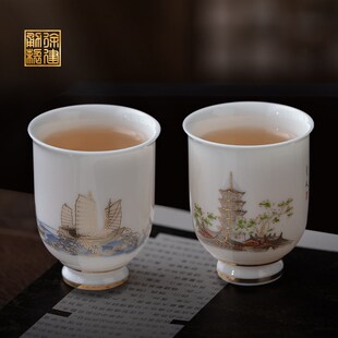 徐建勇文创陶瓷茶具高端白瓷小茶杯客杯品茗杯高档自用对杯带礼盒