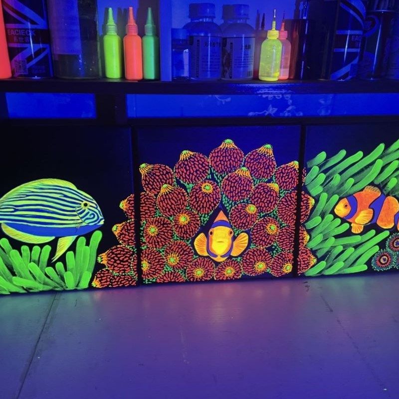 海缸海水鱼装饰荧光画海洋生物现代装饰画定制