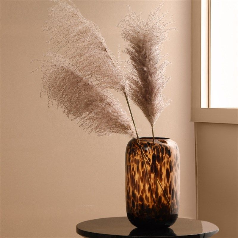 琥珀豹纹斑点手工玻璃直筒收口花瓶水养花器软装高档家居装饰摆件,家居饰品,花瓶,淘宝优惠券,粉丝福利购,淘宝优惠卷