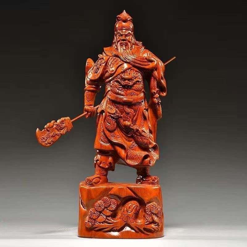 花梨木关公武财神木雕摆件手工雕刻传统工艺品家居装饰