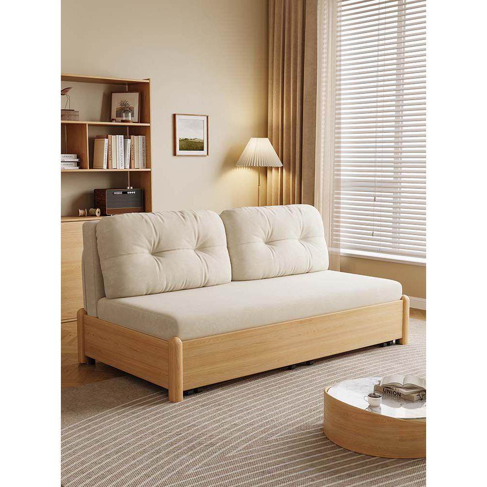 实木沙发床折叠两用2025年新款无扶手抽拉式小户型客厅二合一体床