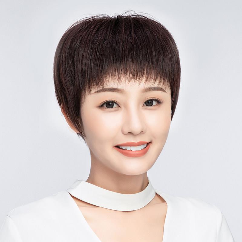 假发短发女真发全真人发中老年妈妈款女士全头套真头发假发套自然