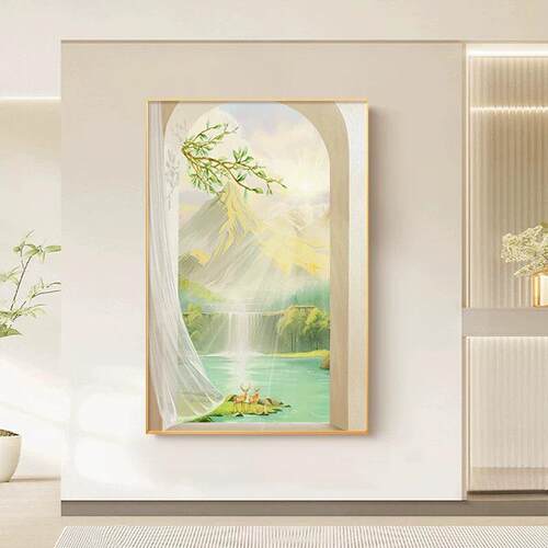 日照金山北欧玄关装饰画高档风景山水画挂画现代简约走廊尽头壁画