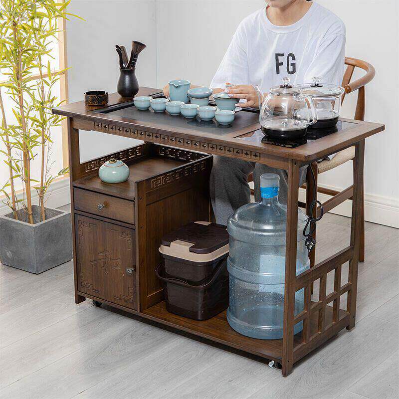 茶车柜轻奢移动茶桌茶台家用实木小茶车客厅茶几功夫烧水壶一体桌