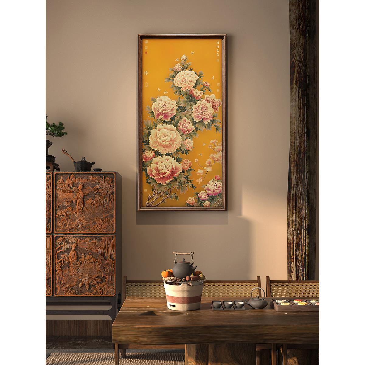 花开富贵新中式玄关装饰画牡丹挂画客厅背景墙装饰画高级高雅花卉