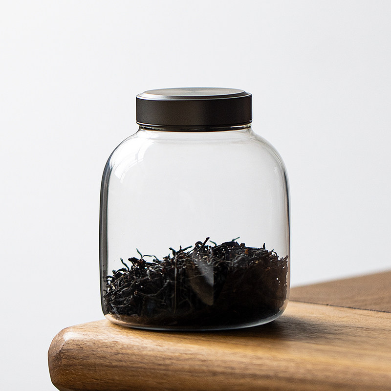 玻璃茶叶罐小号透明存茶密封罐金属带盖便携普洱茶罐家用茶具罐子