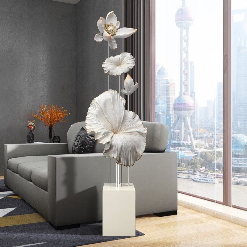 落地摆件高级感荷花电视柜旁客厅大型沙发玄关装饰品开业乔迁礼品