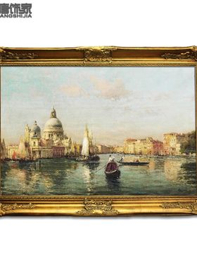 手绘欧式客厅装饰画手工玄关壁炉挂画威尼斯油画欧洲建筑风景N228