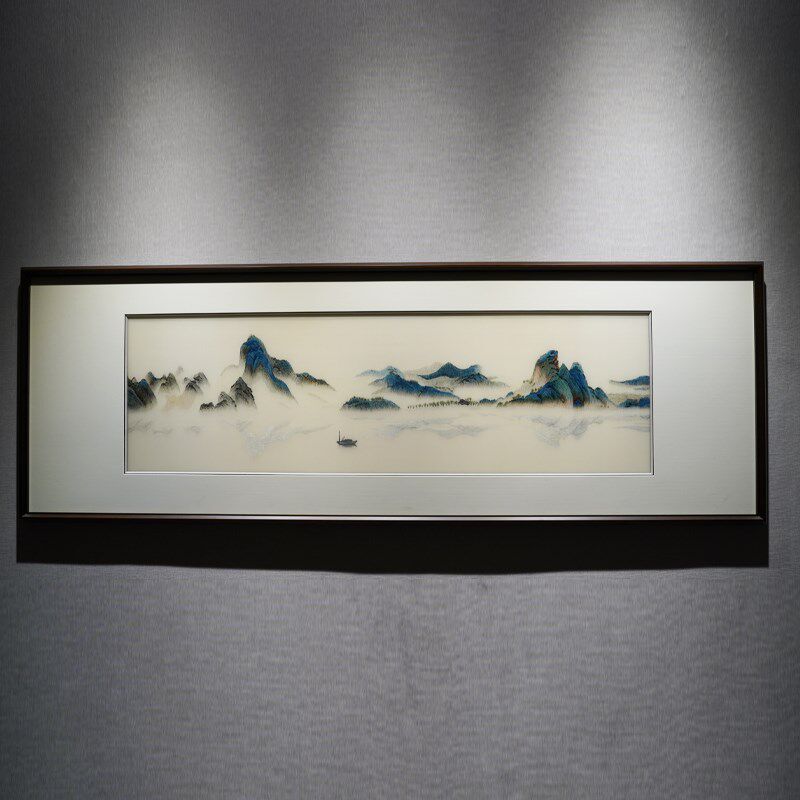 苏绣挂画千里江山中式现代纯手工刺绣精品刺绣餐客厅装饰艺术品画