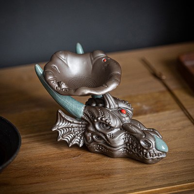 手工龙首陶瓷龙头茶宠摆件精品可养茶漏支架茶叶过滤器茶盘茶具