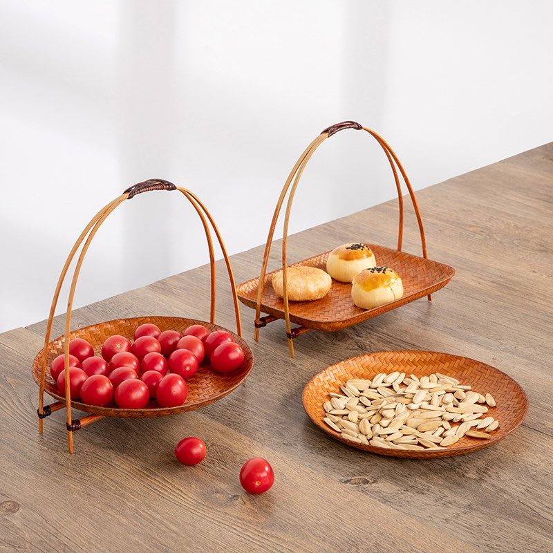 手工复古糕点盘竹制小提篮可拆卸竹编带提手点心盘茶点托盘中式,特色手工艺,竹编/竹雕,淘宝优惠券,粉丝福利购,淘宝优惠卷