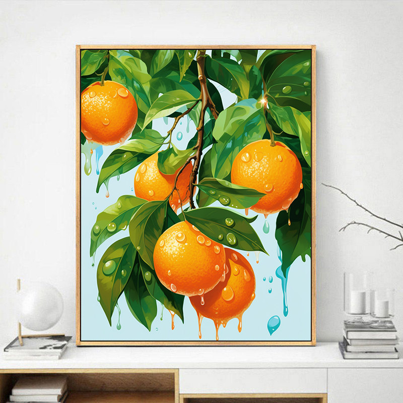 小清新水果插画手绘diy数字油画 橘子橙子静物手工填色水果店挂画