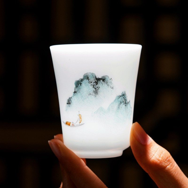 大师手绘冰种羊脂玉瓷主人杯茶杯闻香杯白瓷功夫茶具个人品茗杯,餐饮具,茶杯,淘宝优惠券,粉丝福利购,淘宝优惠卷