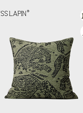 澜品法式中古绿色老虎图纹抱枕高端客厅沙发样板间卧室靠枕靠垫套