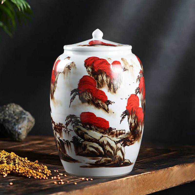 景德镇陶瓷米缸家用带盖子密封储存物罐50/100斤防潮防虫面粉桶水