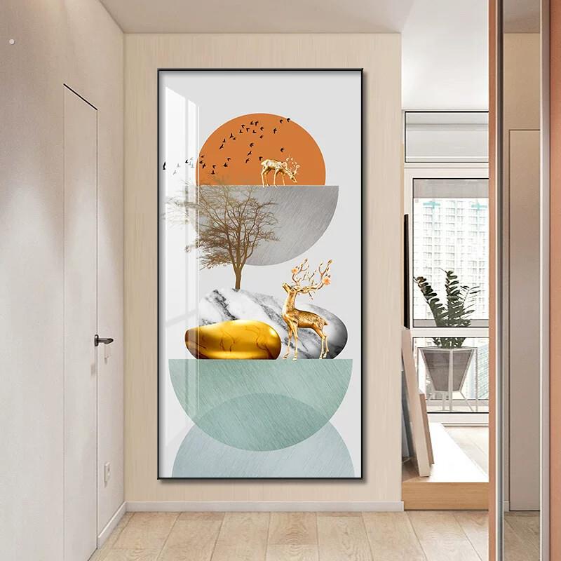 进门入户玄关装饰画走廊过道玄关画竖版现代简约轻奢风大气壁画
