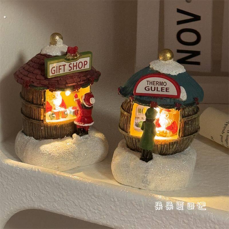 圣诞节树脂发光房子小夜灯老人雪人圣诞创意可爱礼物桌面摆件装饰