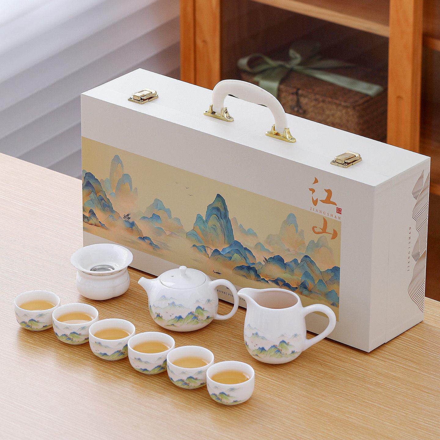 景德镇汝窑高档功夫羊脂玉瓷茶具套组家用陶瓷盖碗茶壶茶杯定制商