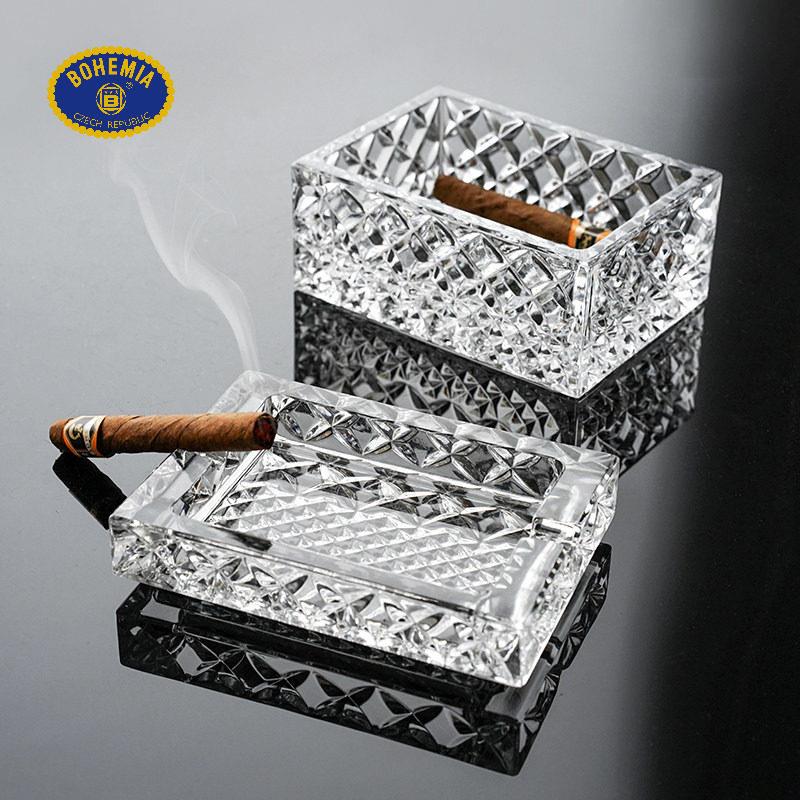 捷克进口BOHEMIA水晶玻璃ins两用双层烟缸雪茄盒 家用创意烟灰缸图片