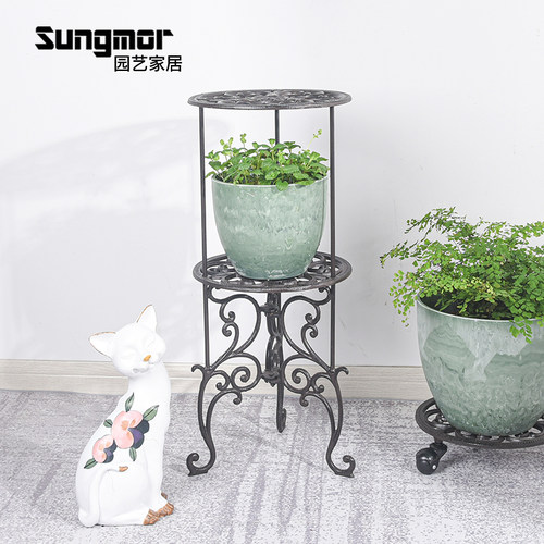 Sungmor 欧式双层花盆架古典装饰爬藤花架子客厅阳台杂货置物铁架