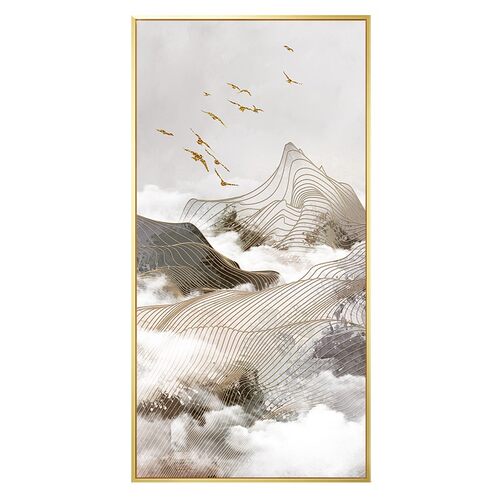 轻奢抽象金线玄关装饰画新中式酒店茶室客厅墙面壁画走廊尽头挂画