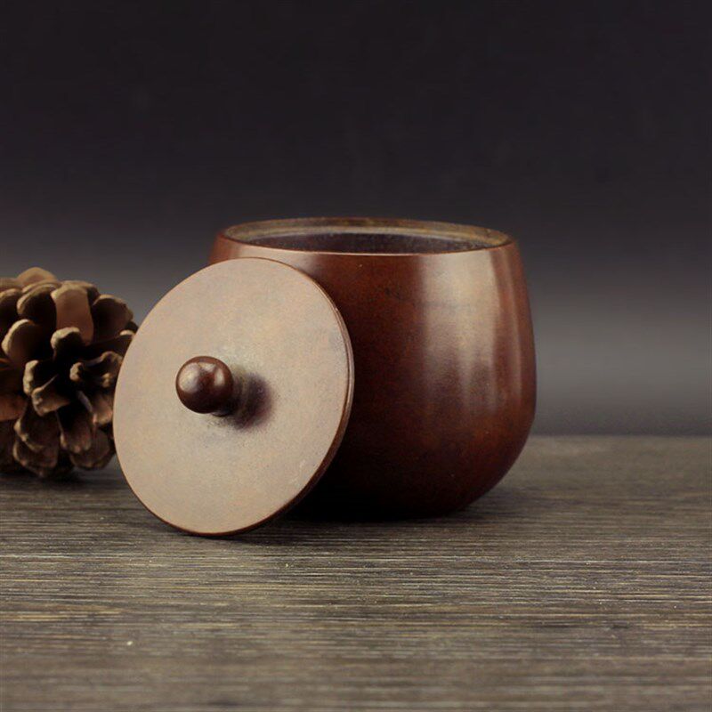 纯铜香粉罐 有质感仿古做工香道用品香灰铜罐铜器工艺品摆件包邮