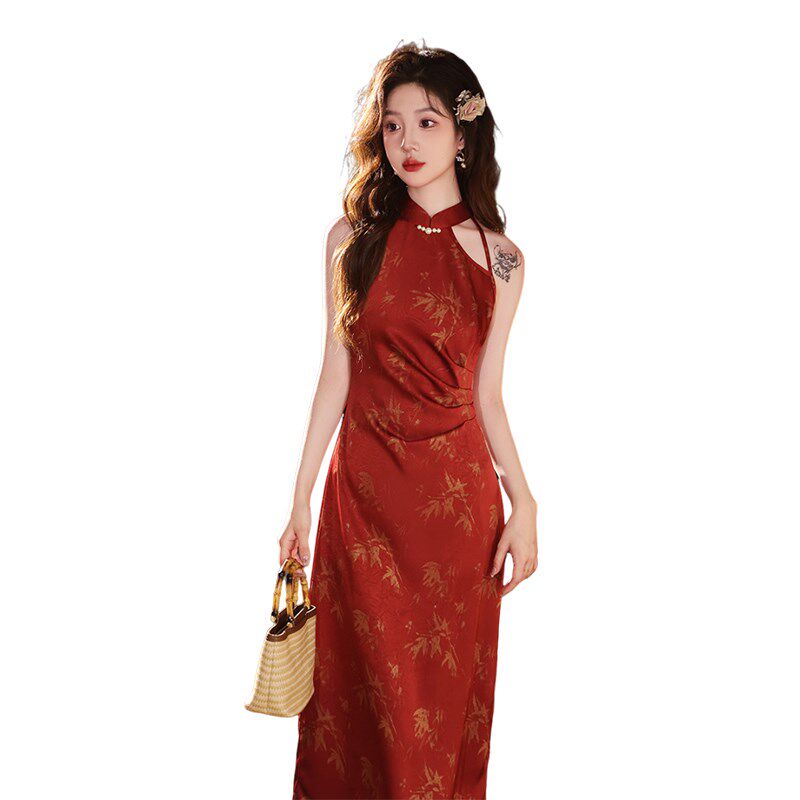 红色新中式旗袍敬酒服新娘结婚气质高级感修身晨袍女订婚礼服优雅