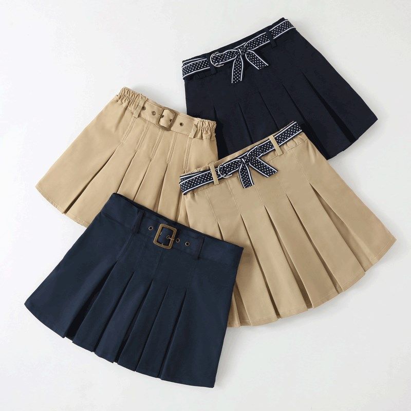 女童百褶校服裙卡其春秋新款儿童英伦学院风中小学生藏青半身短裙