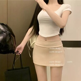 半裙高腰显瘦a字裙短裙子 防走光裙裤 美式 黑色侧开叉半身裙女夏季