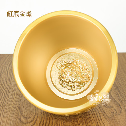 黄铜聚宝盆摆件 新中式客厅铜盆 百福财缸家居黄铜装饰品