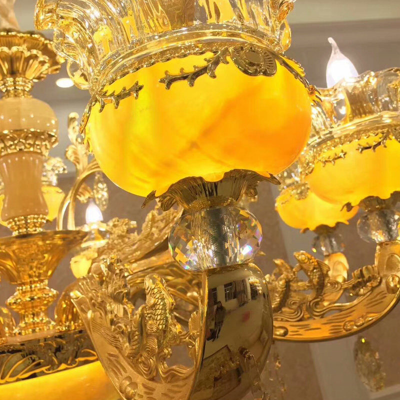 欧式客厅玉石水晶吊灯蜡烛灯别墅复式楼奢华灯饰天然真黄龙玉灯具,家装灯饰光源,客厅吊灯,淘宝优惠券,粉丝福利购,淘宝优惠卷