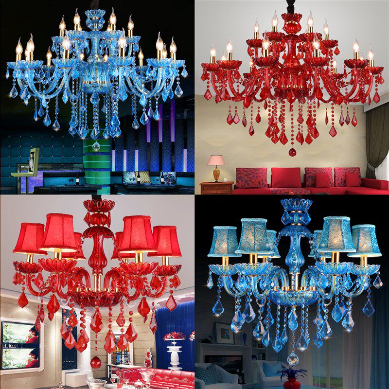 欧式客厅水晶吊灯创意红色蓝色KTV走廊灯网咖装饰灯结婚卧室灯具