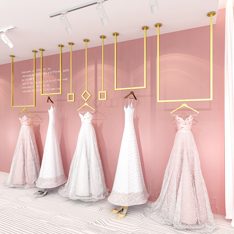 婚纱店吊顶挂衣架壁挂简约U形婚纱礼服秀禾大拖尾垂挂展示架加粗