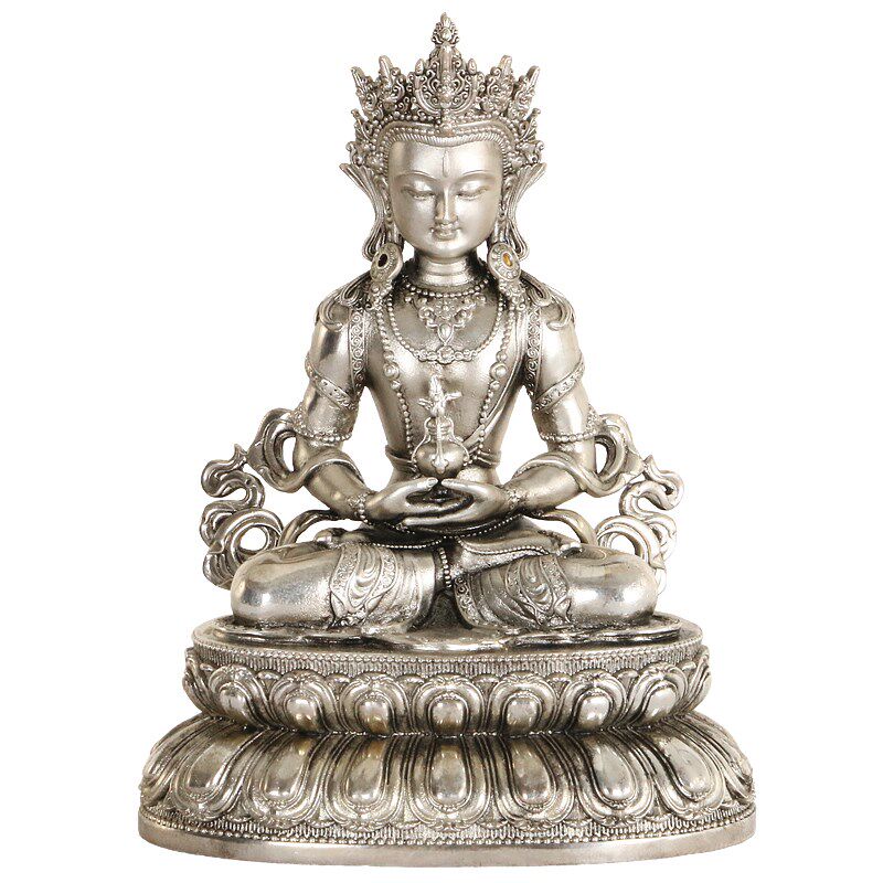 长寿佛白铜佛像藏传神像客厅办公店铺装饰摆件民族工艺品供奉坐像