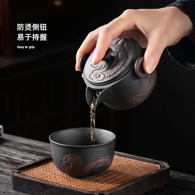 紫陶快客杯一壶一杯单个人专用紫砂手抓泡茶壶茶杯便携式旅行茶具