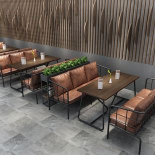工业风咖啡厅西餐厅奶茶铁艺沙发音乐餐吧酒吧清吧卡座餐桌椅组合