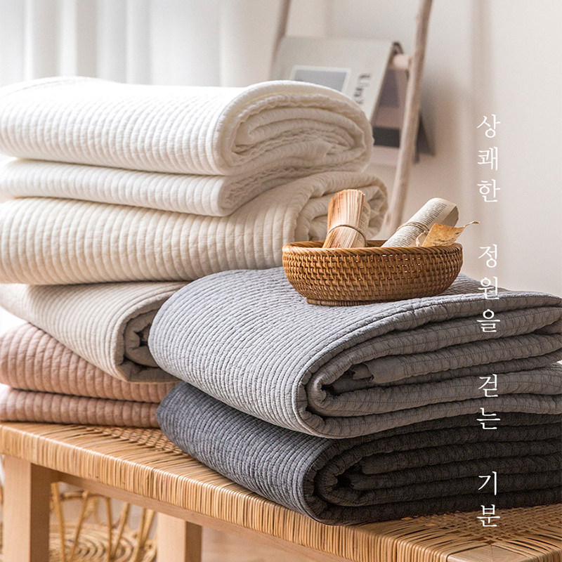 出口韩国 纯色细竖纹柔软水洗棉衍缝夹棉空调被3件套多用沙发垫,床上用品,床盖,淘宝优惠券,粉丝福利购,淘宝优惠卷