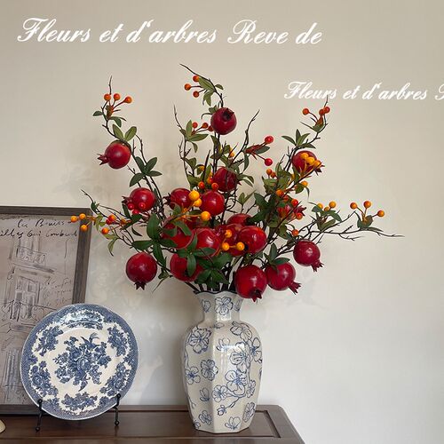 仿真石榴果干花果实树枝干花装饰年宵花新年乔迁玄关落地摆放花卉