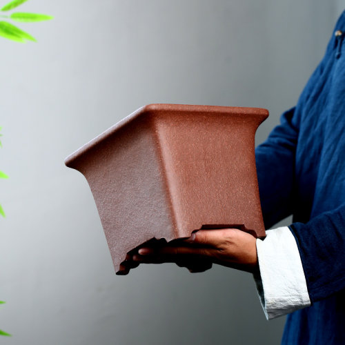 清香阁紫砂 原矿紫泥徐卫群手工四方盆 老味古典兰草盆桌面盆景花