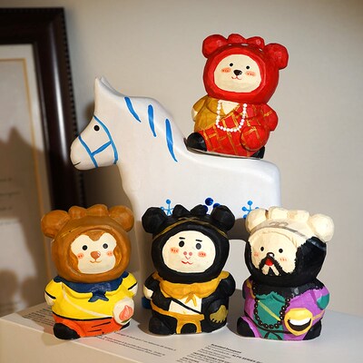 【西游记】手工木雕小摆件卡通唐僧孙悟空四人桌面装饰品小孩玩具