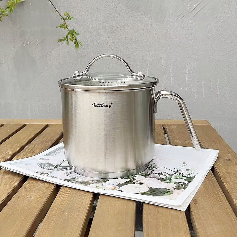 辅食小奶锅304不锈钢奶锅单滤嘴煮面锅油炸锅煮粥热奶锅14cm