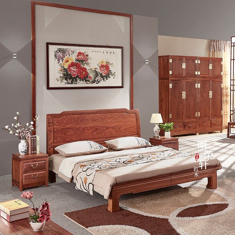 明荣轩红木家具刺猬紫檀素面大床花梨木实木双人床婚床,住宅家具,红木床,淘宝优惠券,粉丝福利购,淘宝优惠卷