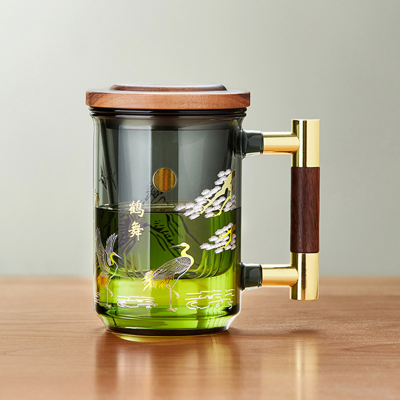 玻璃杯泡茶杯耐高温带把茶水分离办公室个人用花茶杯家用喝水杯子